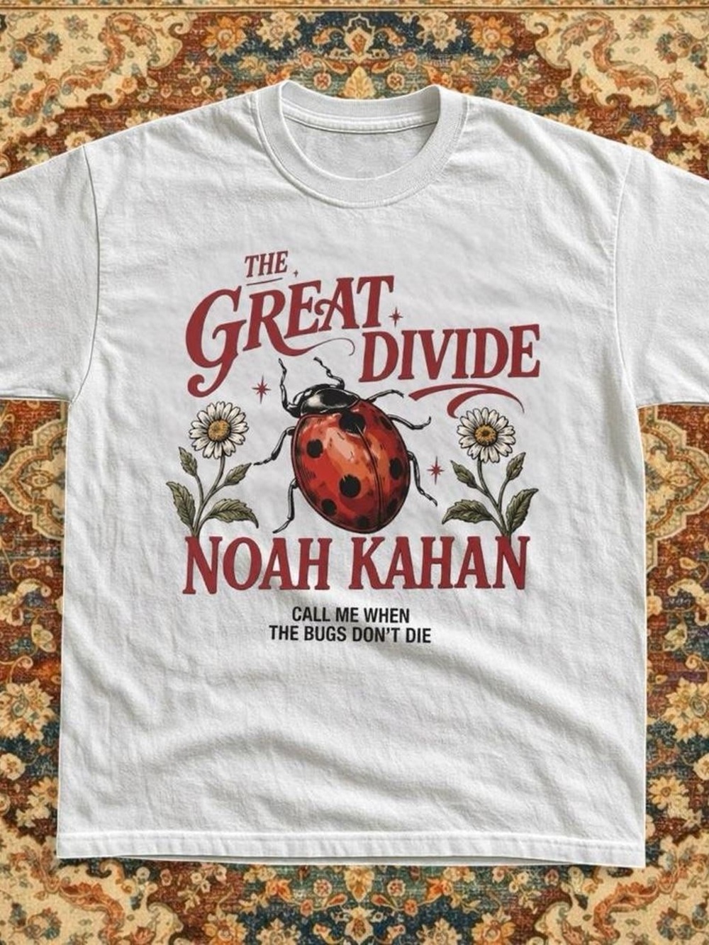 Gildan White Tee with Red Ladybug Graphic - Noah Kahan Inspired